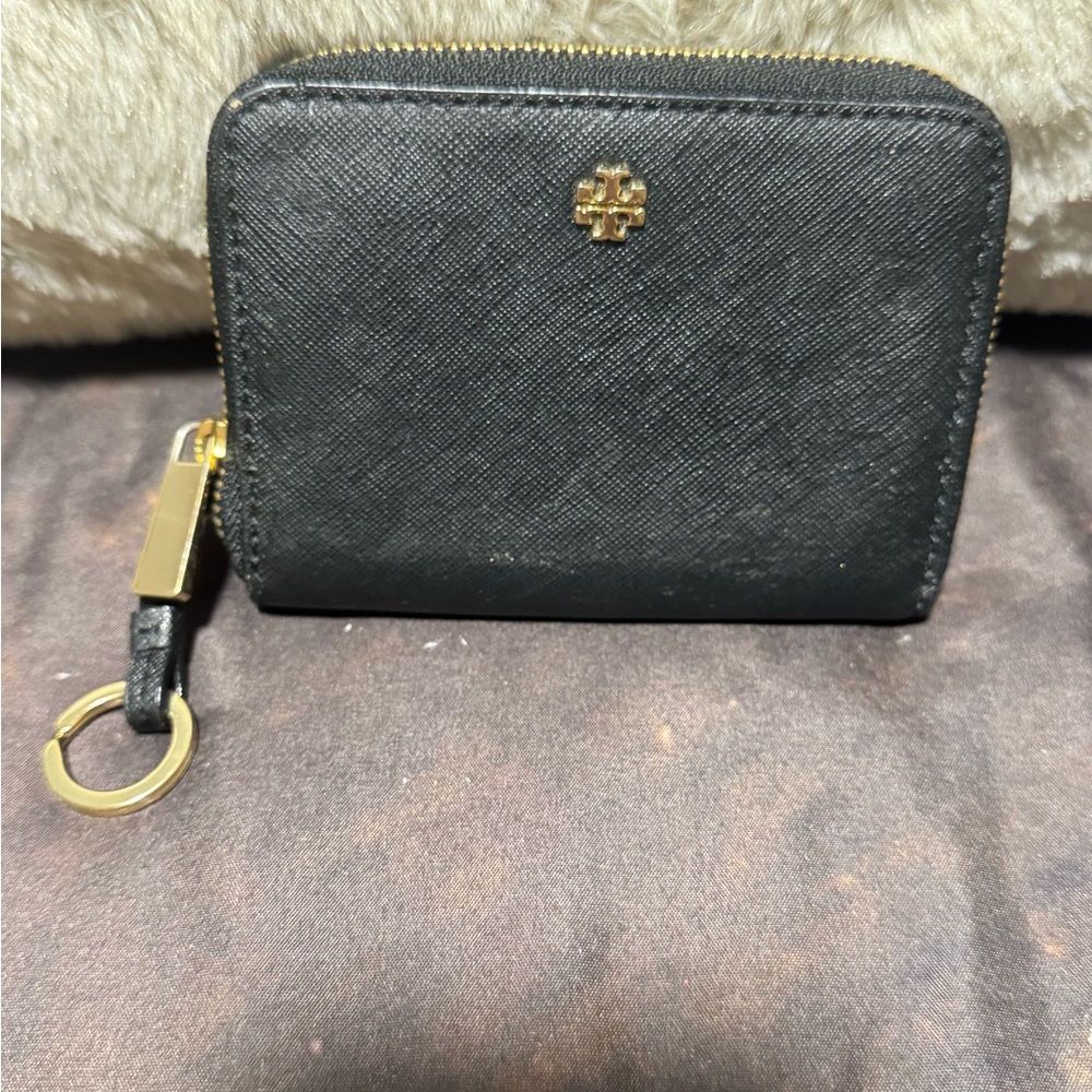 TORY BURCH Black Leather Wallet with Gold Logo
